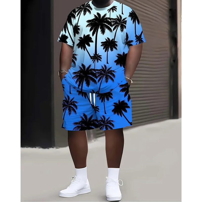 Men's Summer Print Top & Shorts Set - Blue-Black | SAVINTARI