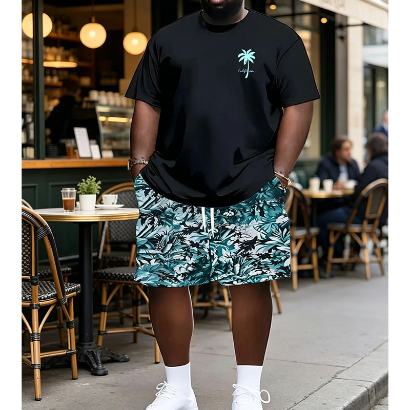 Men's Summer Print Top & Shorts Set - Blue-Black | SAVINTARI