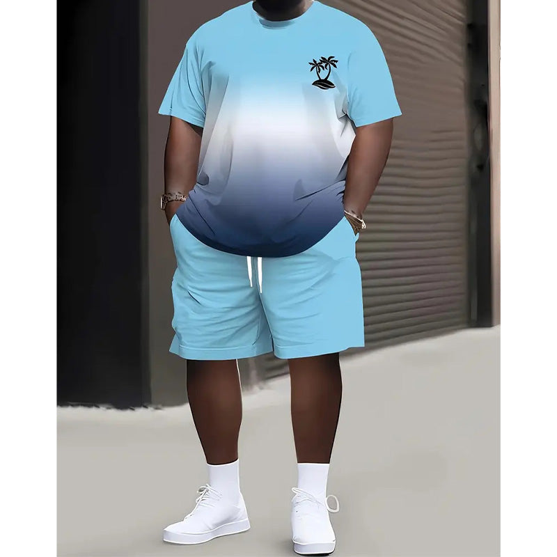 Men's Summer Print Top & Shorts Set - Blue-Black | SAVINTARI