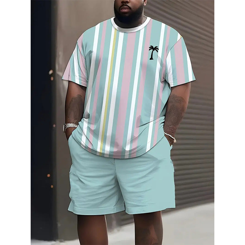 Men's Summer Print Top & Shorts Set - Blue-Black | SAVINTARI