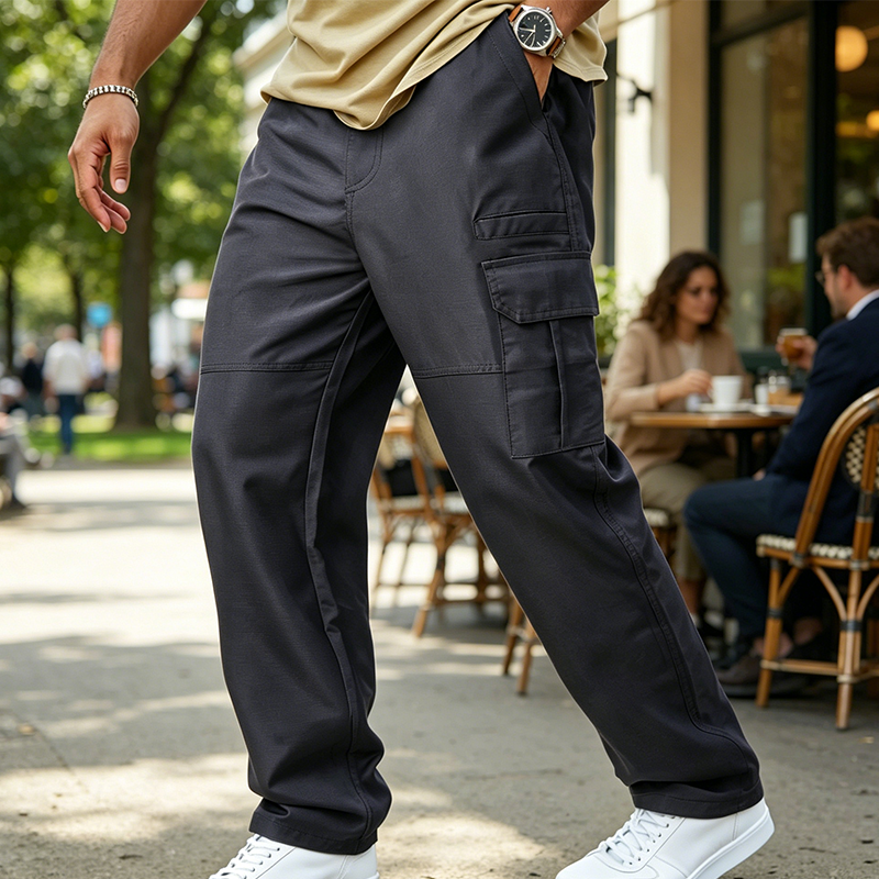 Men's Relaxed Fit Straight-Leg Cargo Pants - Deep Gray | SAVINTARI