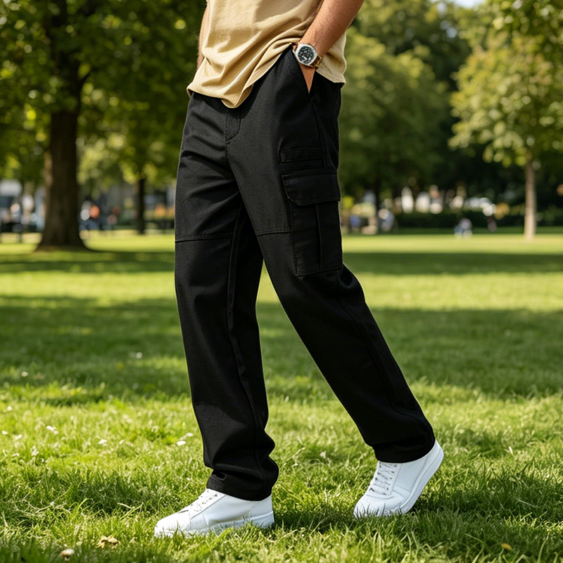 Men's Relaxed Fit Straight-Leg Cargo Pants - Deep Gray | SAVINTARI