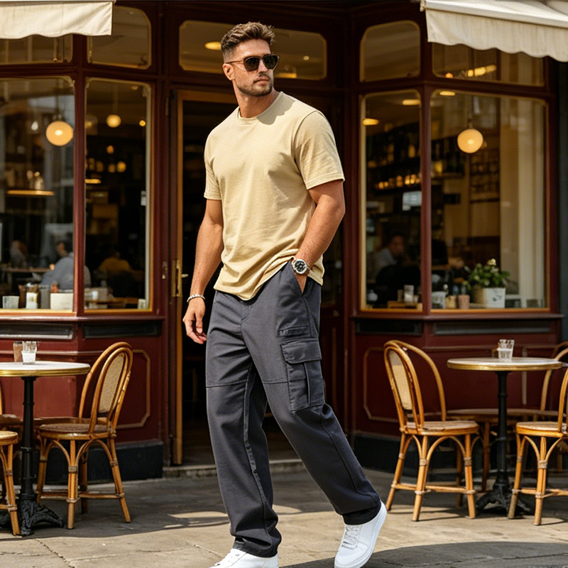 Men's Relaxed Fit Straight-Leg Cargo Pants - Deep Gray | SAVINTARI