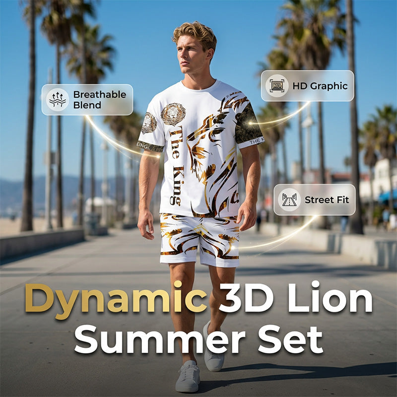 Men's Lion Graphic Set Bold, Breathable, Urban Cool - Navy | SAVINTARI