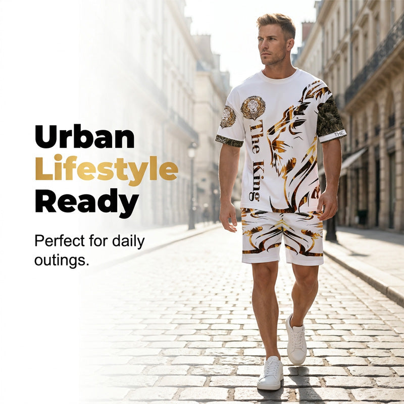 Men's Lion Graphic Set Bold, Breathable, Urban Cool - Navy | SAVINTARI