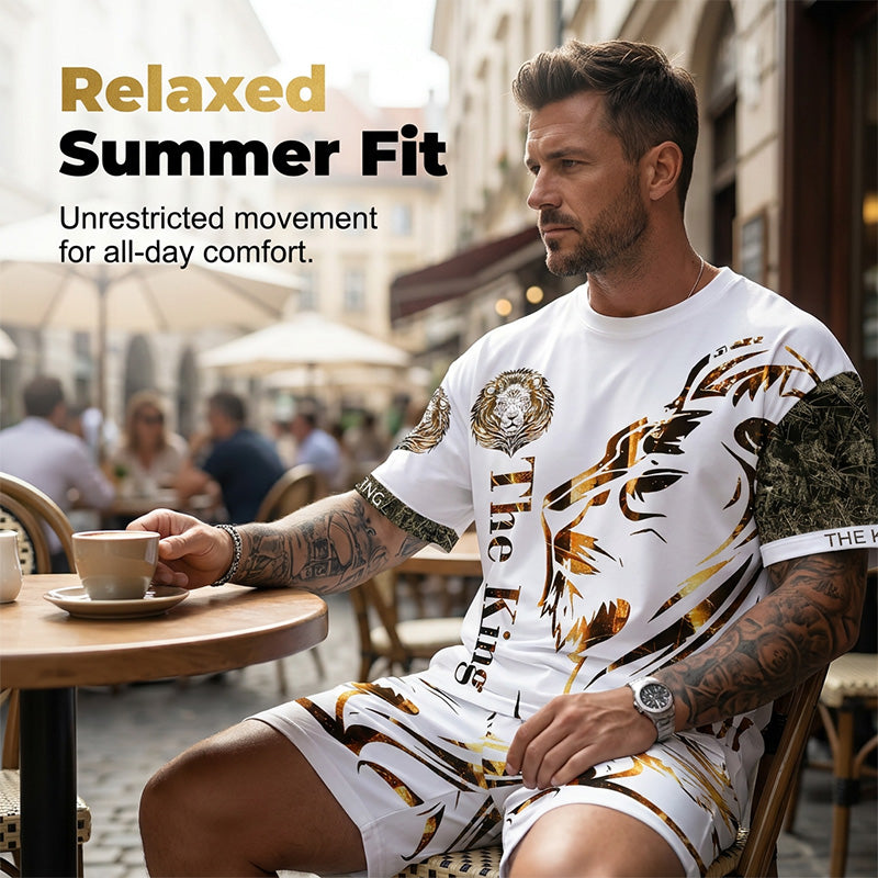 Men's Lion Graphic Set Bold, Breathable, Urban Cool - Navy | SAVINTARI