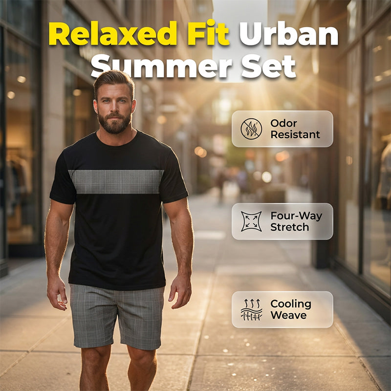 Men's Summer Casual Outfit Set Relaxed Fit, Advanced Airflow, Urban Style - Black | SAVINTARI