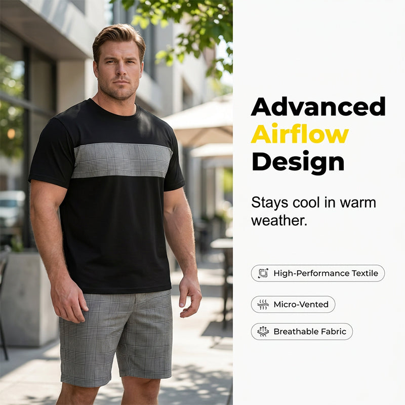 Men's Summer Casual Outfit Set Relaxed Fit, Advanced Airflow, Urban Style - Black | SAVINTARI