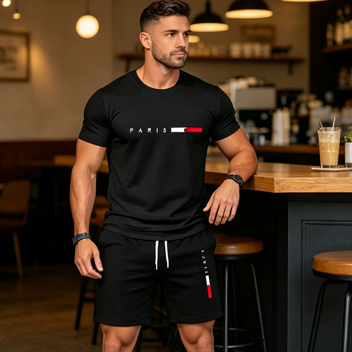 Men's Men S Printed Top Shorts 2 Piece Set - Navy | Casual Two-Piece Set | SAVINTARI