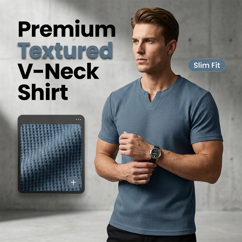 Men's V-Neck Short-Sleeve Shirt Slim Fit, Modern & All-Day Fresh Breathable - Aqua | SAVINTARI
