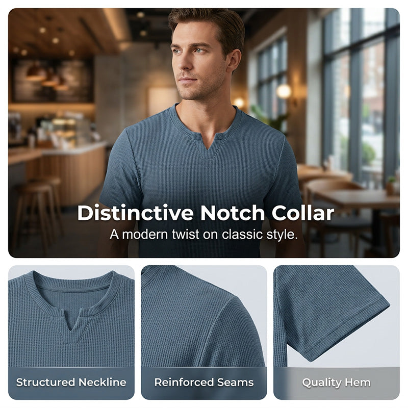Men's V-Neck Short-Sleeve Shirt Slim Fit, Modern & All-Day Fresh Breathable - Aqua | SAVINTARI