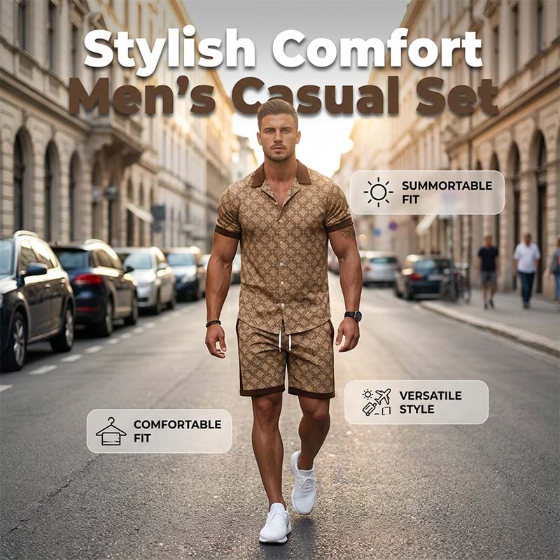Men's Printed 2-Piece Summer Set - Navy | SAVINTARI