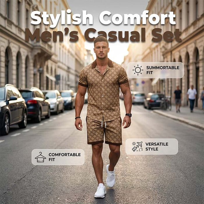 Men's Printed 2-Piece Summer Set - Navy | Casual Two-Piece Set | SAVINTARI