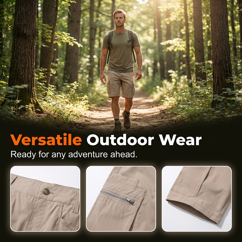 Men's Stylish Workwear Zip-Up Shorts - Dark Green | SAVINTARI
