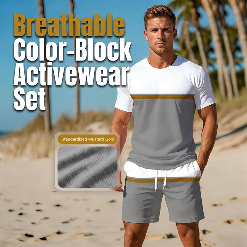 Men's Summer Color-Block Sportswear Set - S | SAVINTARI