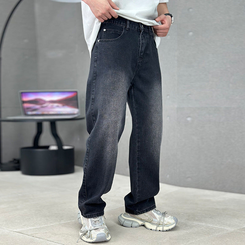 Men's Loose Fit Straight Leg Pants with Classic Pockets - Light blue | SAVINTARI