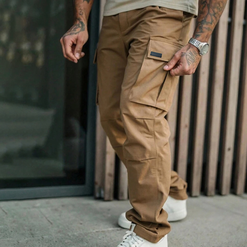 Men's Classic Multi-Pocket Cargo Pants for Men - Khaki | SAVINTARI