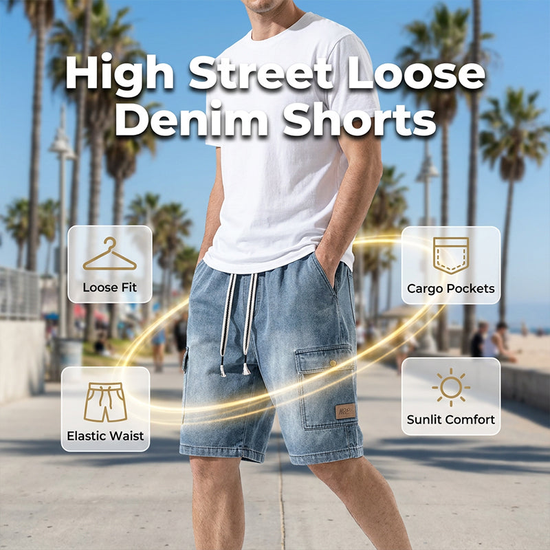 Men's Men‘s High Street Loose Denim Shorts - Grey | SAVINTARI
