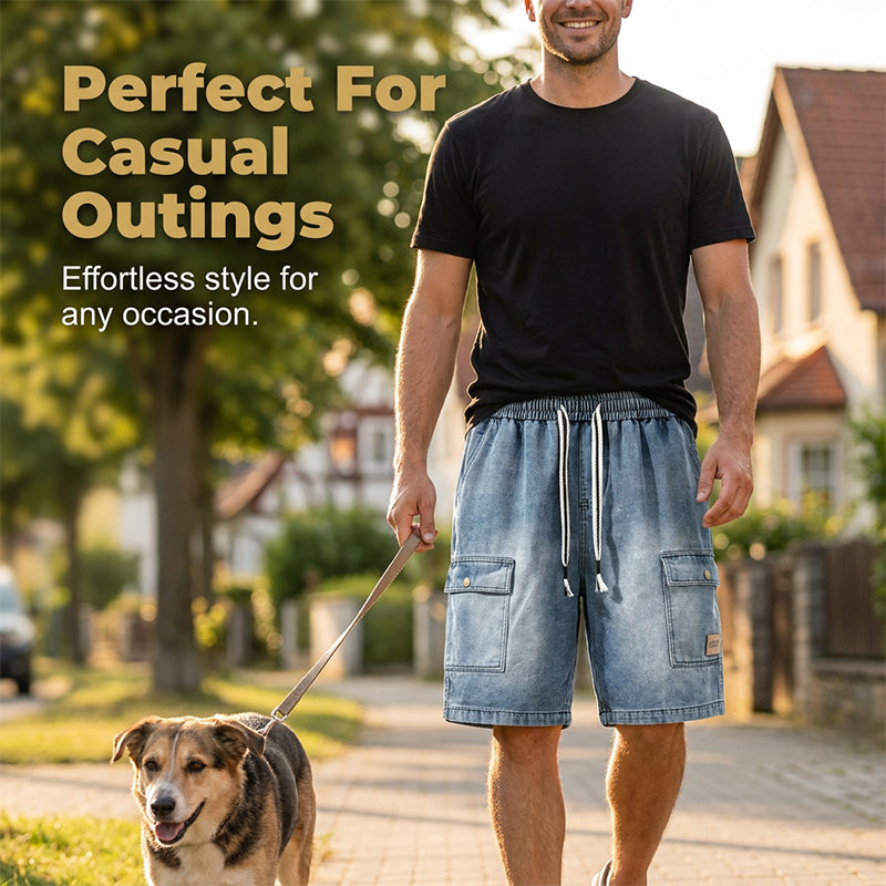 Men's Men‘s High Street Loose Denim Shorts - Grey | SAVINTARI