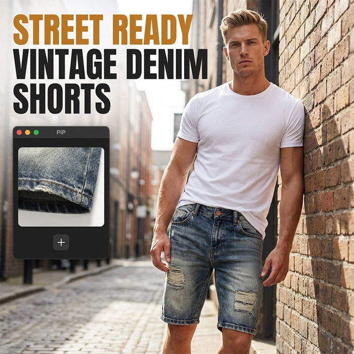 Men's Vintage Distressed Denim Shorts - Light Blue | Men's Seasonal Edit | SAVINTARI