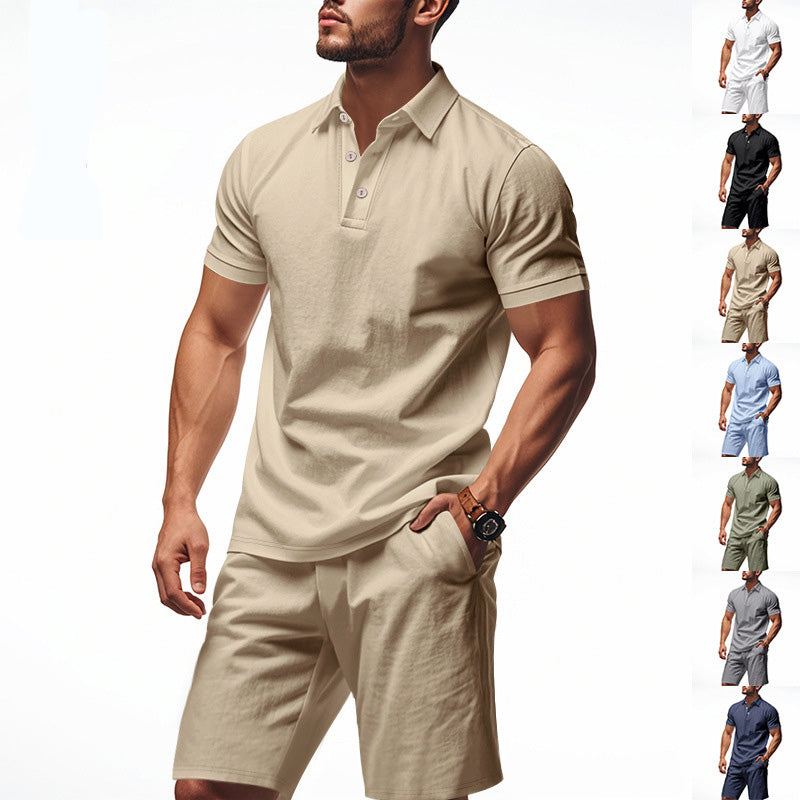 Men's Casual Top & Shorts 2-Piece Set - White | SAVINTARI