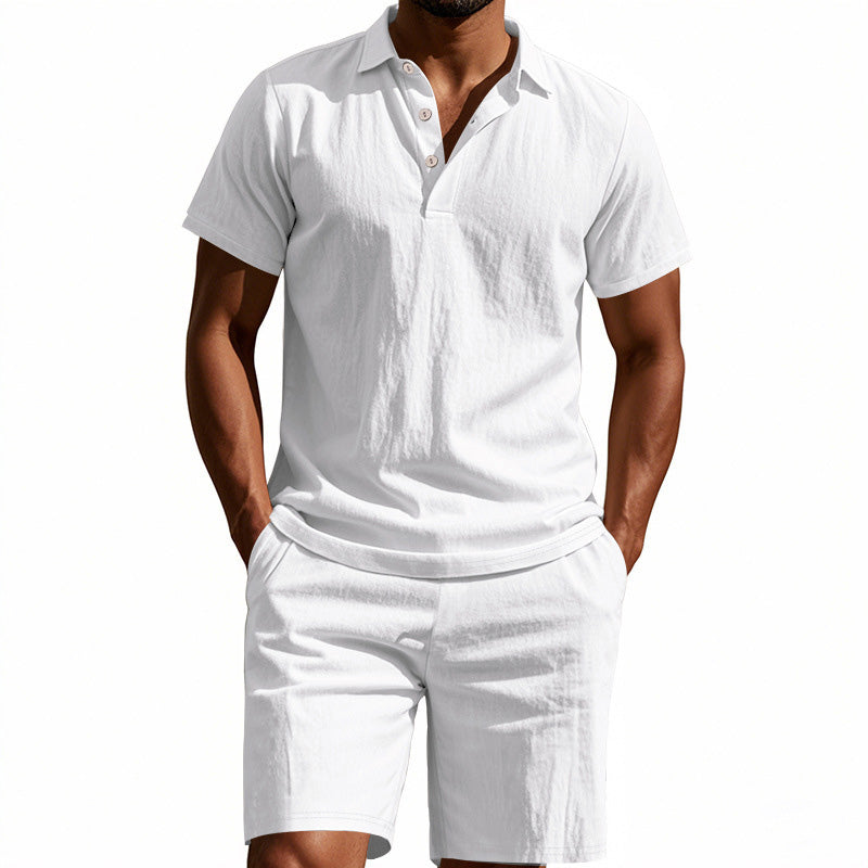 Men's Casual Top & Shorts 2-Piece Set - White | SAVINTARI