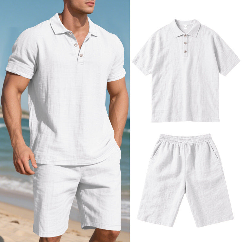Men's Casual Top & Shorts 2-Piece Set - White | SAVINTARI
