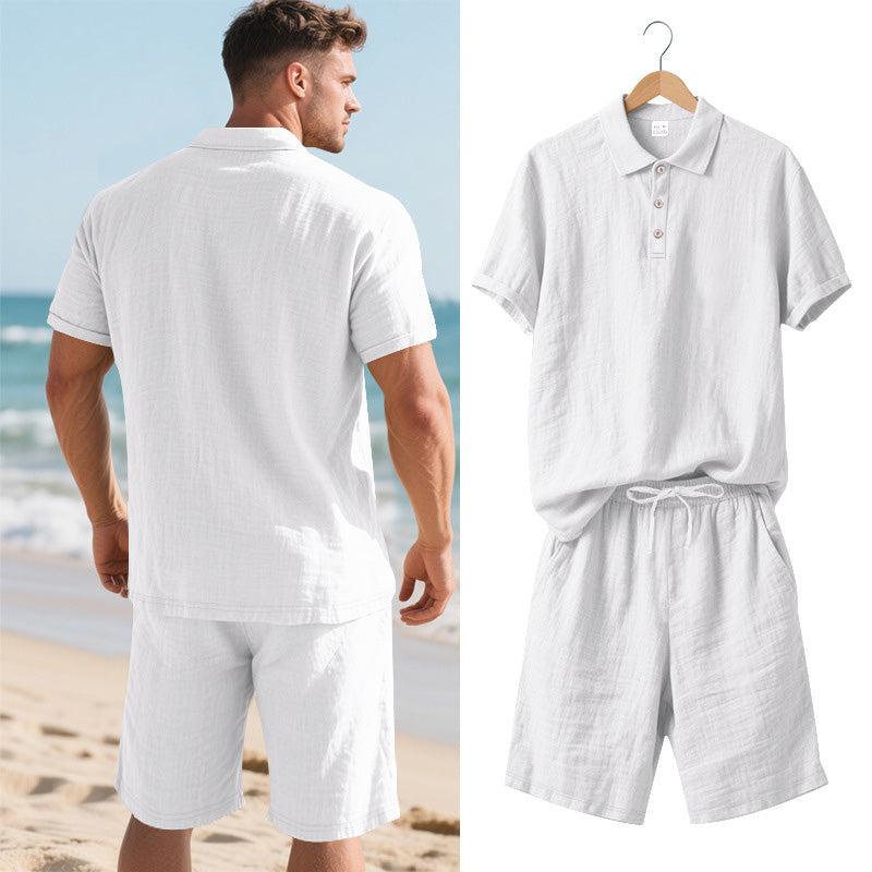 Men's Casual Top & Shorts 2-Piece Set - White | SAVINTARI