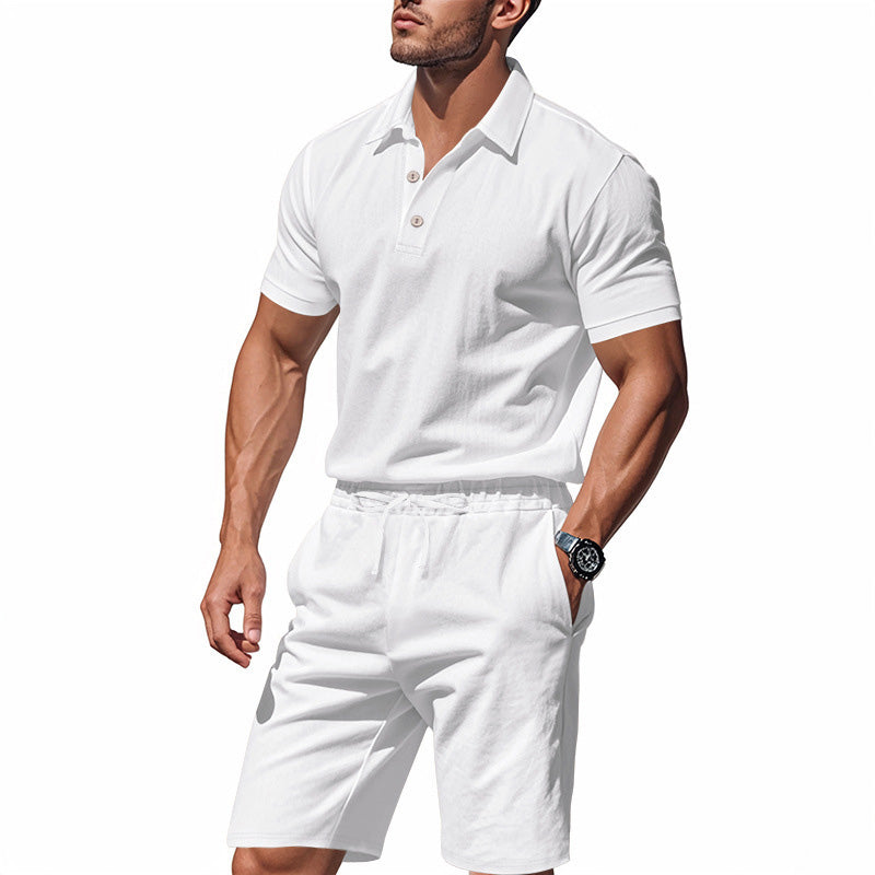 Men's Casual Top & Shorts 2-Piece Set - White | SAVINTARI