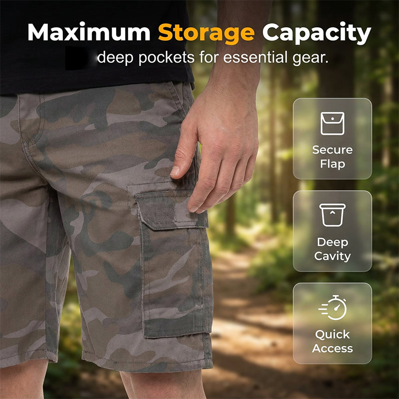 Men's Multi-Pocket Camo Cargo Shorts - Khaki | SAVINTARI