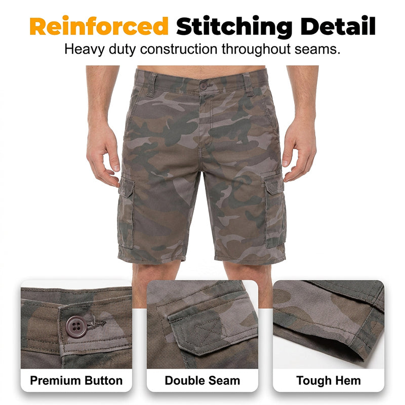 Men's Multi-Pocket Camo Cargo Shorts - Khaki | SAVINTARI