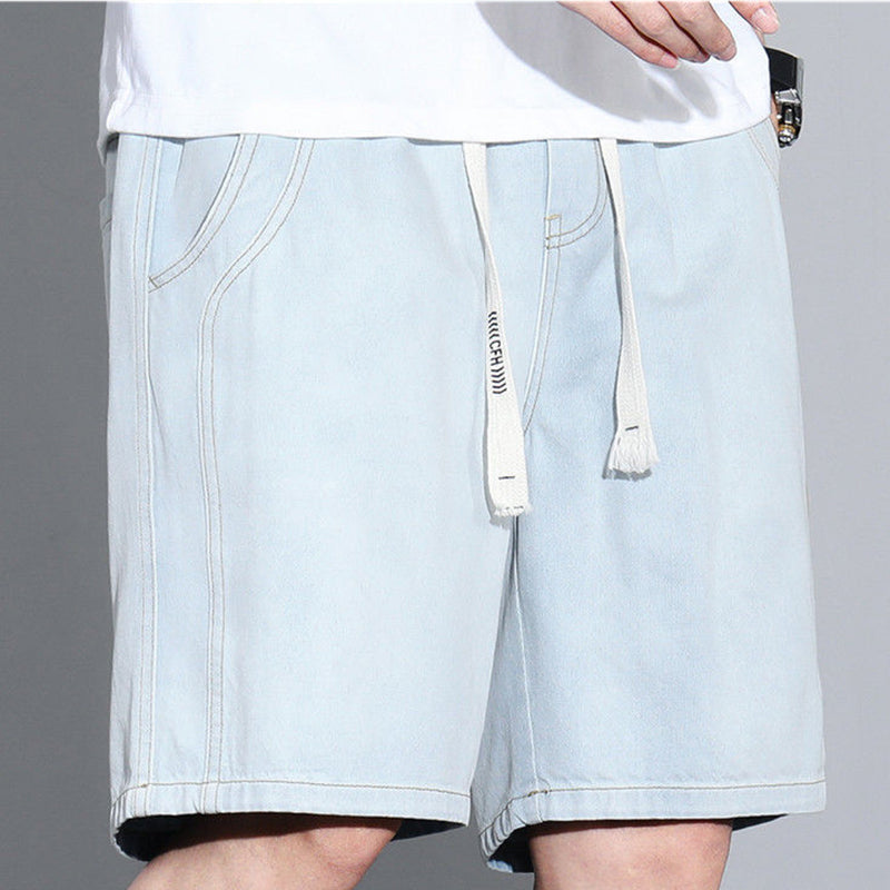 Men's Vintage Denim Casual Shorts Relaxed Fit, Drawstring Waist, Deep Pockets - Black | SAVINTARI