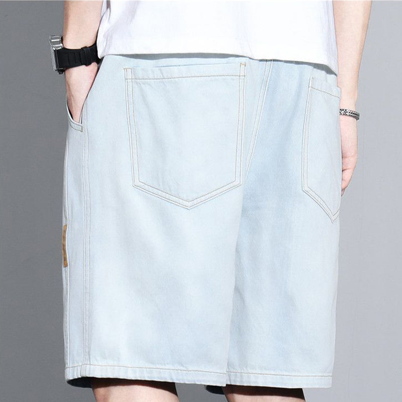 Men's Vintage Denim Casual Shorts Relaxed Fit, Drawstring Waist, Deep Pockets - Black | SAVINTARI