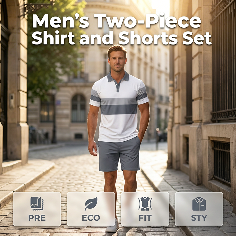 Men's Short Sleeve Casual Set, Summer Beach Fashion Sport Wear, Plaid - A（Blue） | SAVINTARI