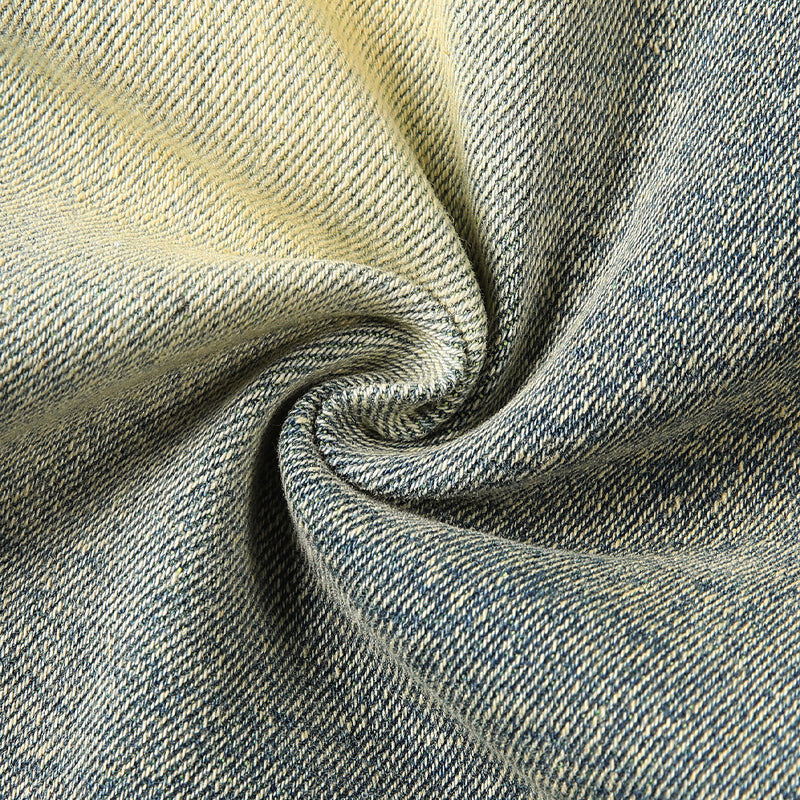 Men's Deconstructed Frayed Flare Jeans - Blue-Yellow | SAVINTARI