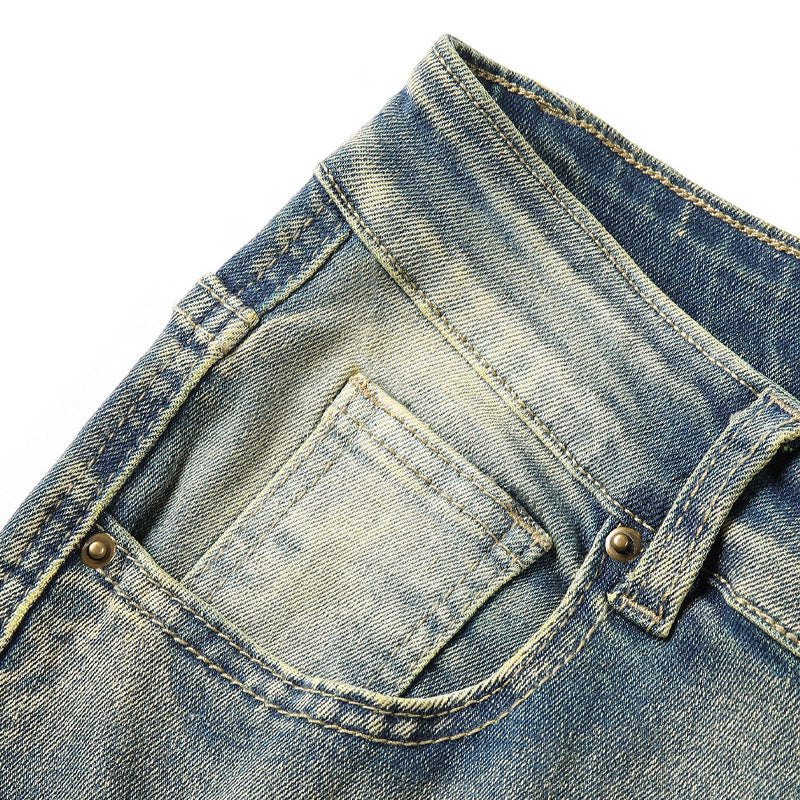 Men's Deconstructed Frayed Flare Jeans - Blue-Yellow | SAVINTARI
