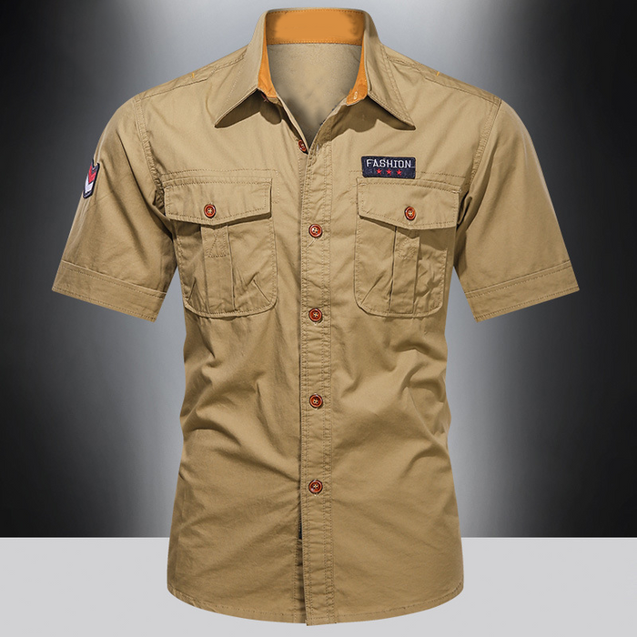 Men's Men S Classic Fit Short Sleeve Casual Shirt - Khaki | Seasonal Shirt | SAVINTARI