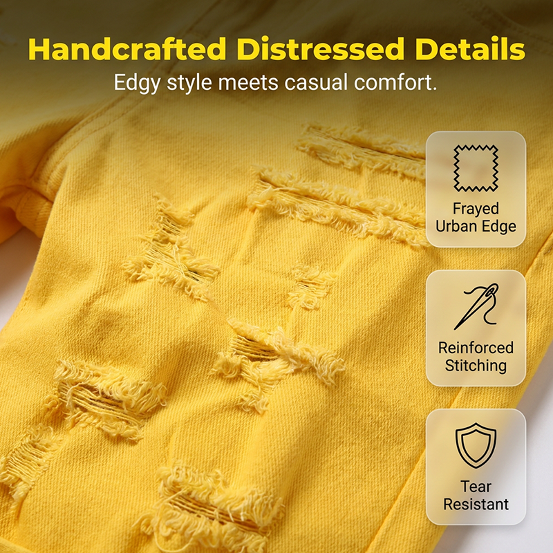 Men's ⏳Time-Limited Special⏰ Casual Summer Ripped Shorts - Yellow | SAVINTARI