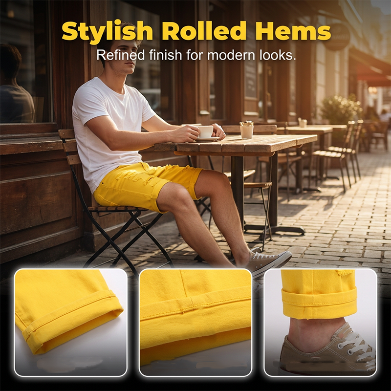 Men's ⏳Time-Limited Special⏰ Casual Summer Ripped Shorts - Yellow | SAVINTARI