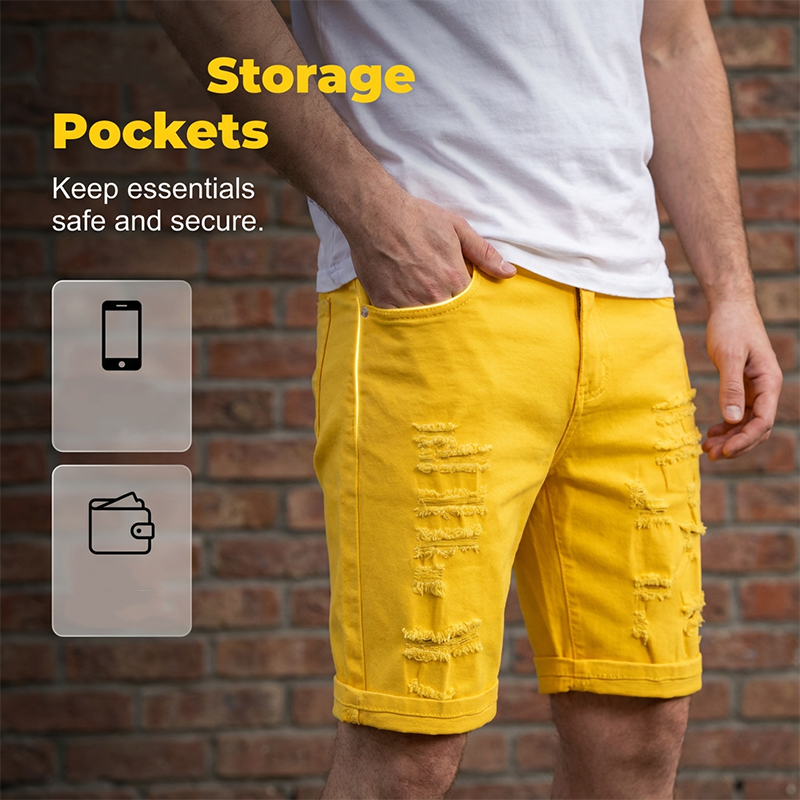 Men's ⏳Time-Limited Special⏰ Casual Summer Ripped Shorts - Yellow | SAVINTARI