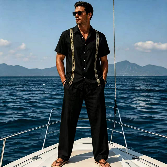 Men's Men S Breathable Shirt Pants 2 Piece Set - White | Casual Two-Piece Set | SAVINTARI