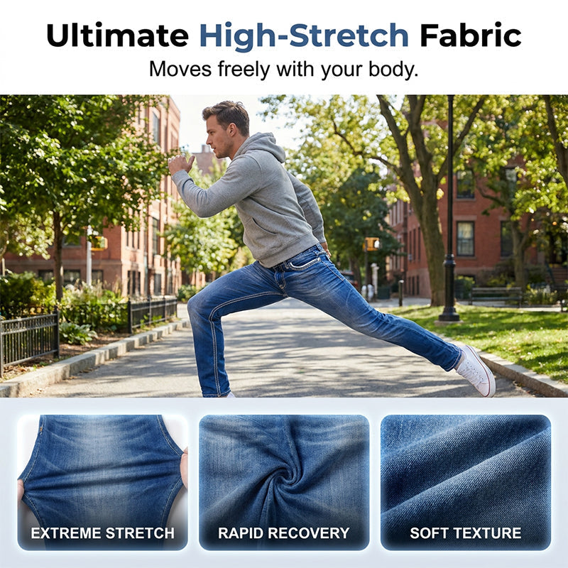 Men's High-Stretch Double-Stitched Jeans - Dark blue | SAVINTARI