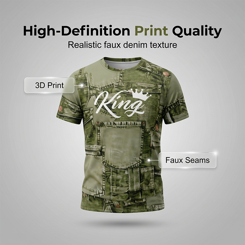 Men's Casual Faux Denim Print T Shirt Shorts Set - Blue | SAVINTARI