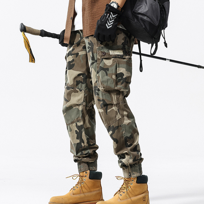 Men's Camouflage Cuffed Casual Cargo Pants - Army Green | Smart Casual Trousers | SAVINTARI