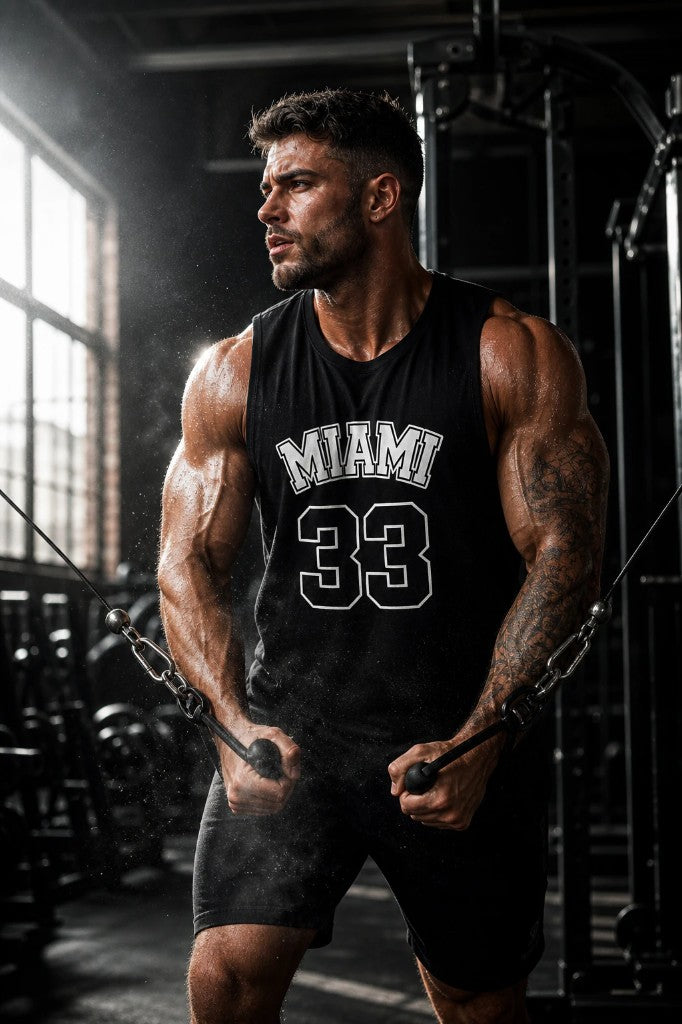 MIAMI 33 black tank - cable fly workout